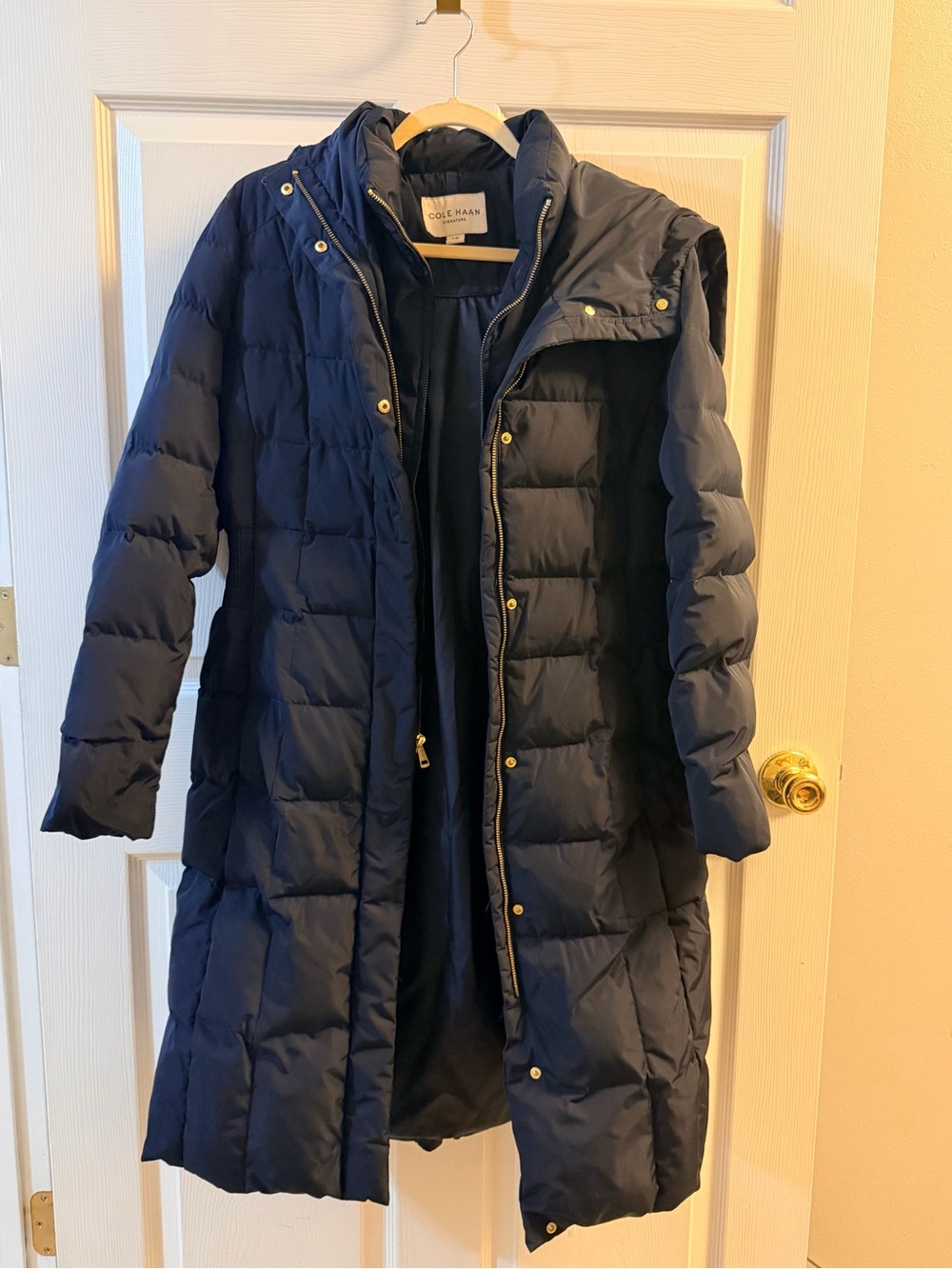 Cole Haan Navy Quilted Long Puffer Coat